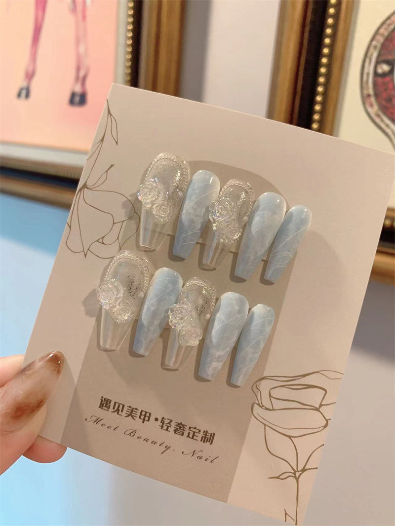 Premium Wedding Wearable Brides Nails Soft Macchiato Blue Ice