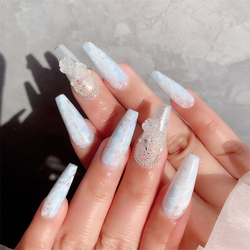 Premium Wedding Wearable Brides Nails Soft Macchiato Blue Ice