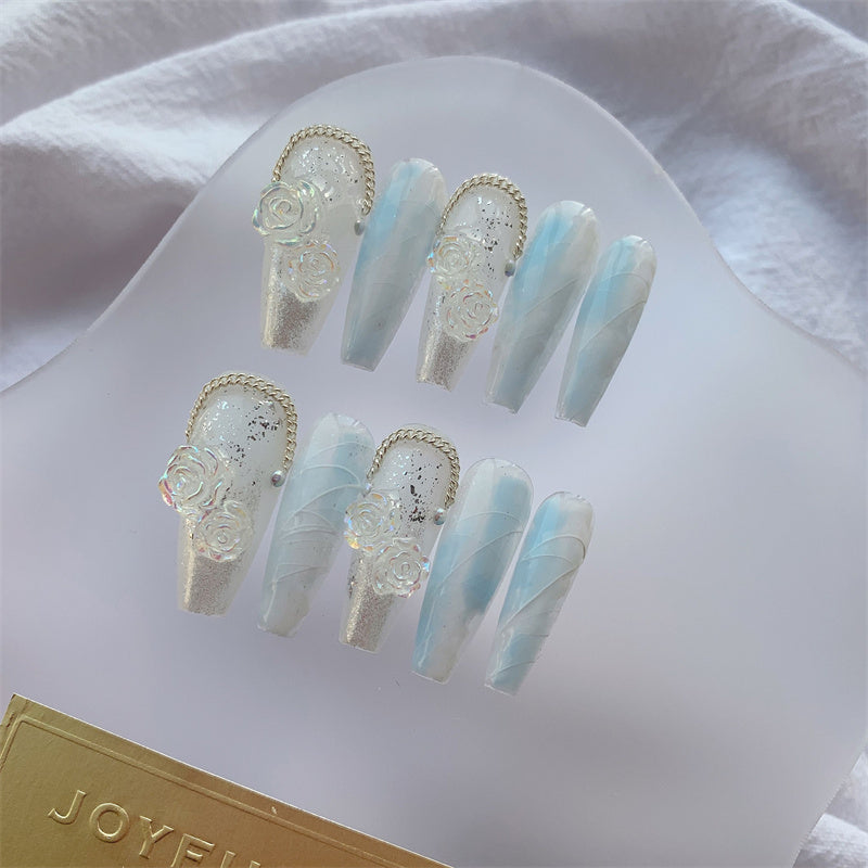 Premium Wedding Wearable Brides Nails Soft Macchiato Blue Ice