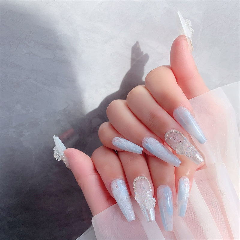 Premium Wedding Wearable Brides Nails Soft Macchiato Blue Ice