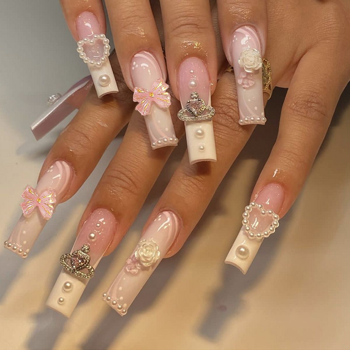 Sophisticated  Multi-Diamond Nails Art for Brides