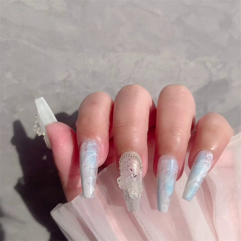 Premium Wedding Wearable Brides Nails Soft Macchiato Blue Ice