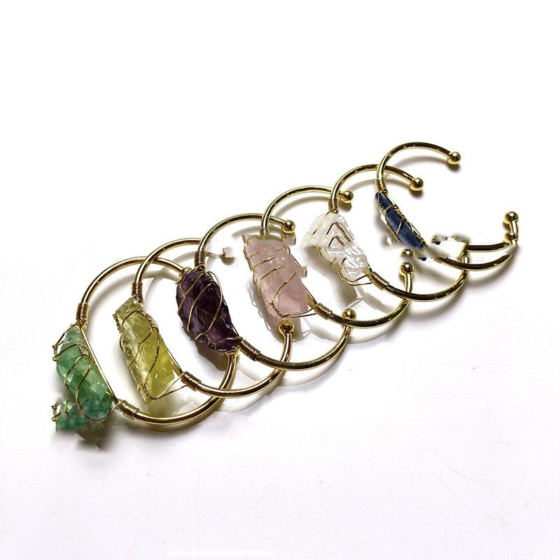 Natural Crystal Rough Stone Gold Winding Bracelet