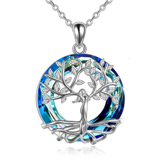 Sterling Silver Tree of Life Crystal Pendant Necklace