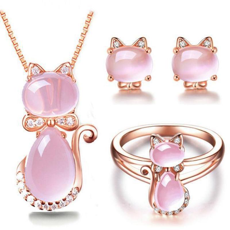 Cat Jewelry Set in Rose Gold Plate