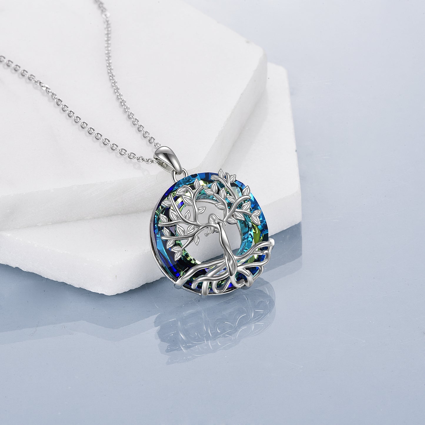 Sterling Silver Tree of Life Crystal Pendant Necklace